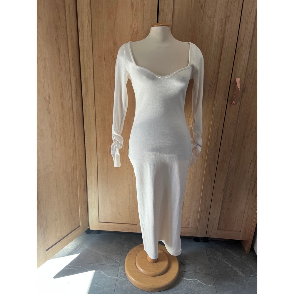 Missguided White Ribbed Sweetheart Neck Long Sleeve Maxi Dress US‎ 8